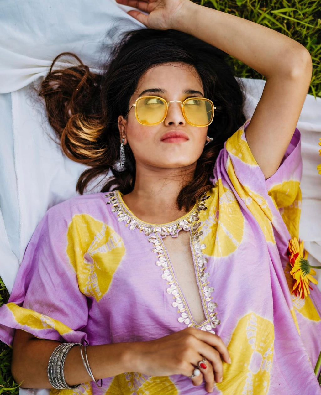 LILAC AND YELLOW TIE-DYE KAFTAN WITH PANTS