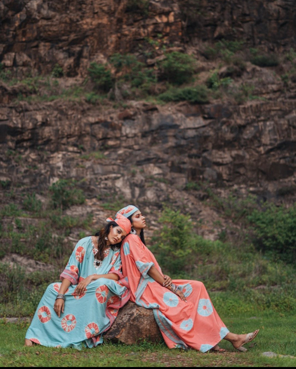 AQUA AND CORAL TIE-DYE KAFTAN