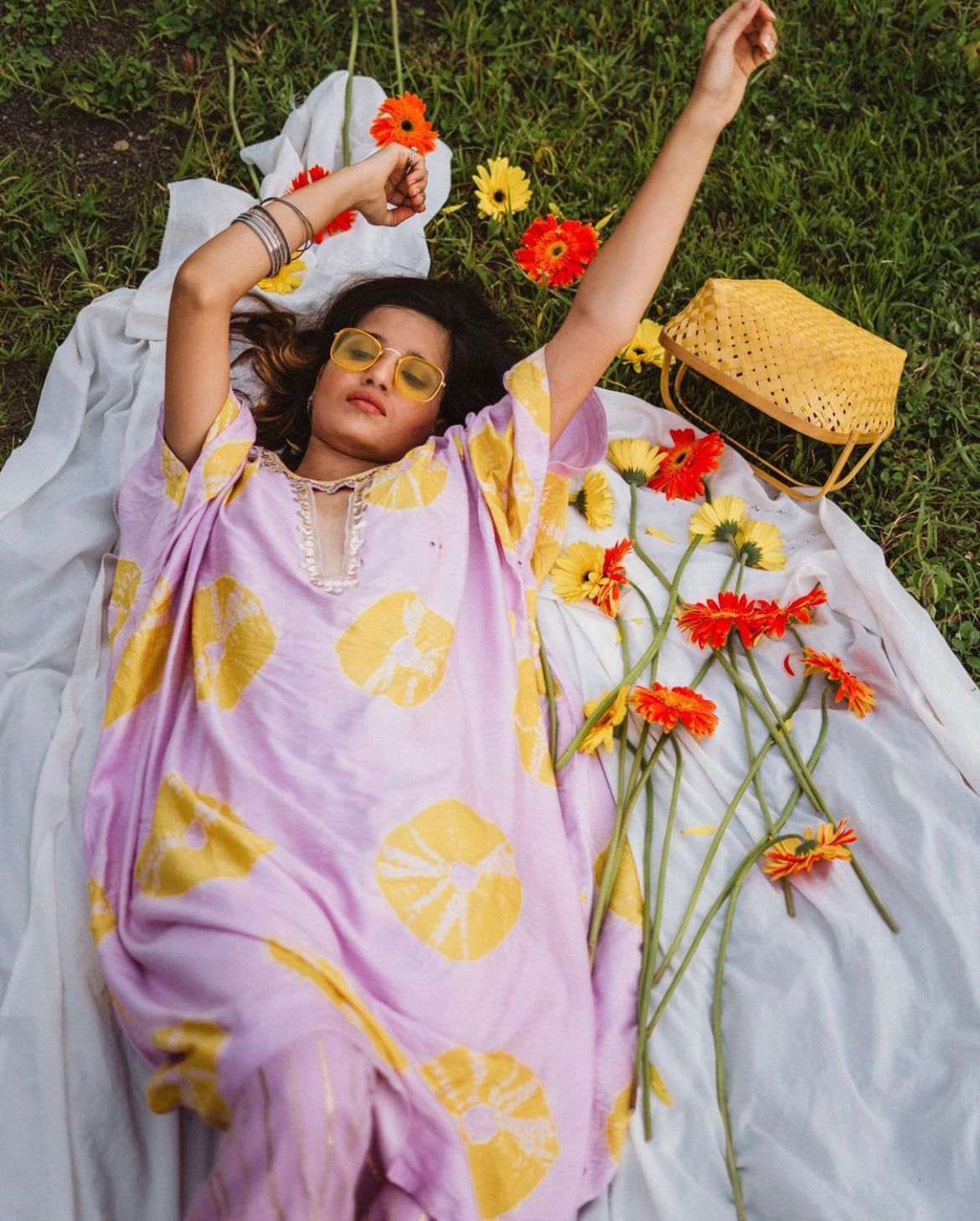 LILAC AND YELLOW TIE-DYE KAFTAN WITH PANTS