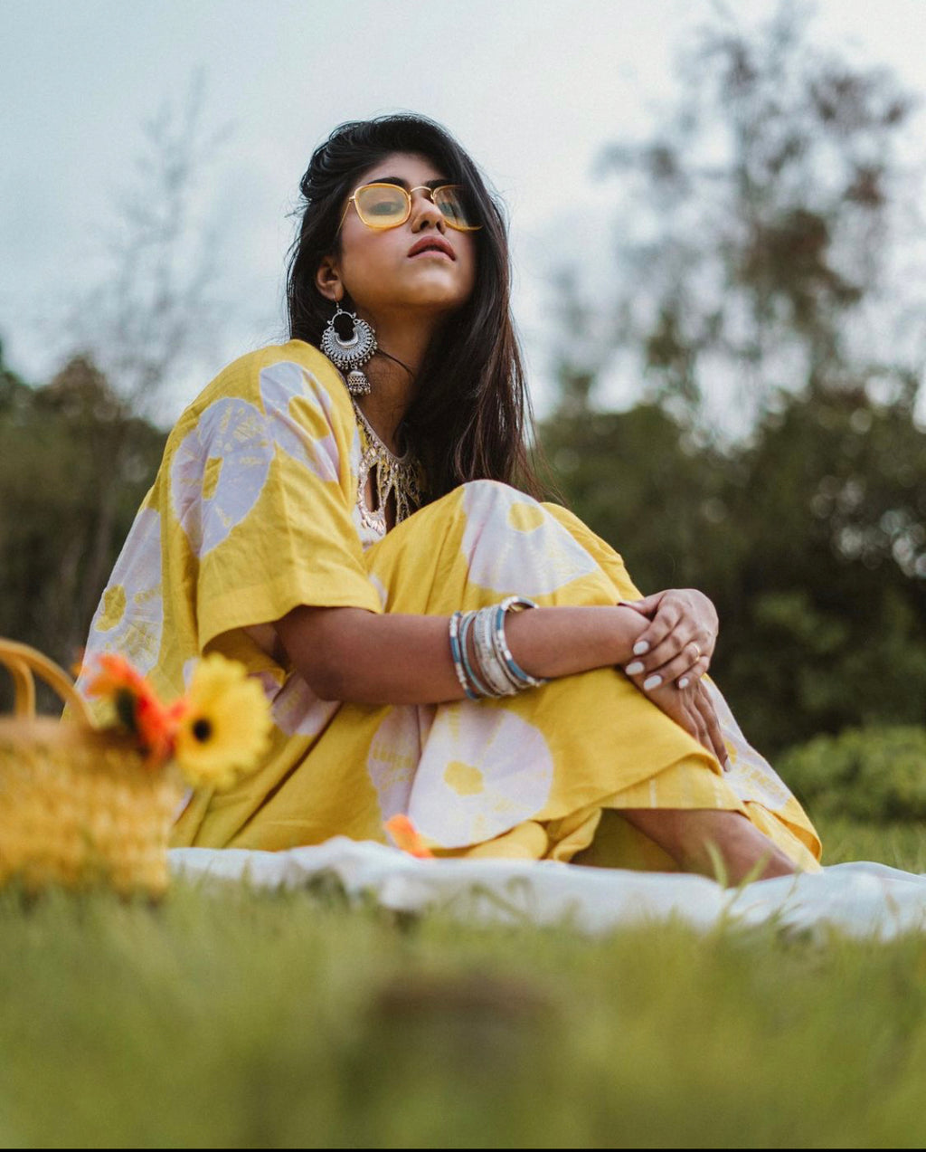 YELLOW AND LILAC TIE-DYE KAFTAN WITH PANTS